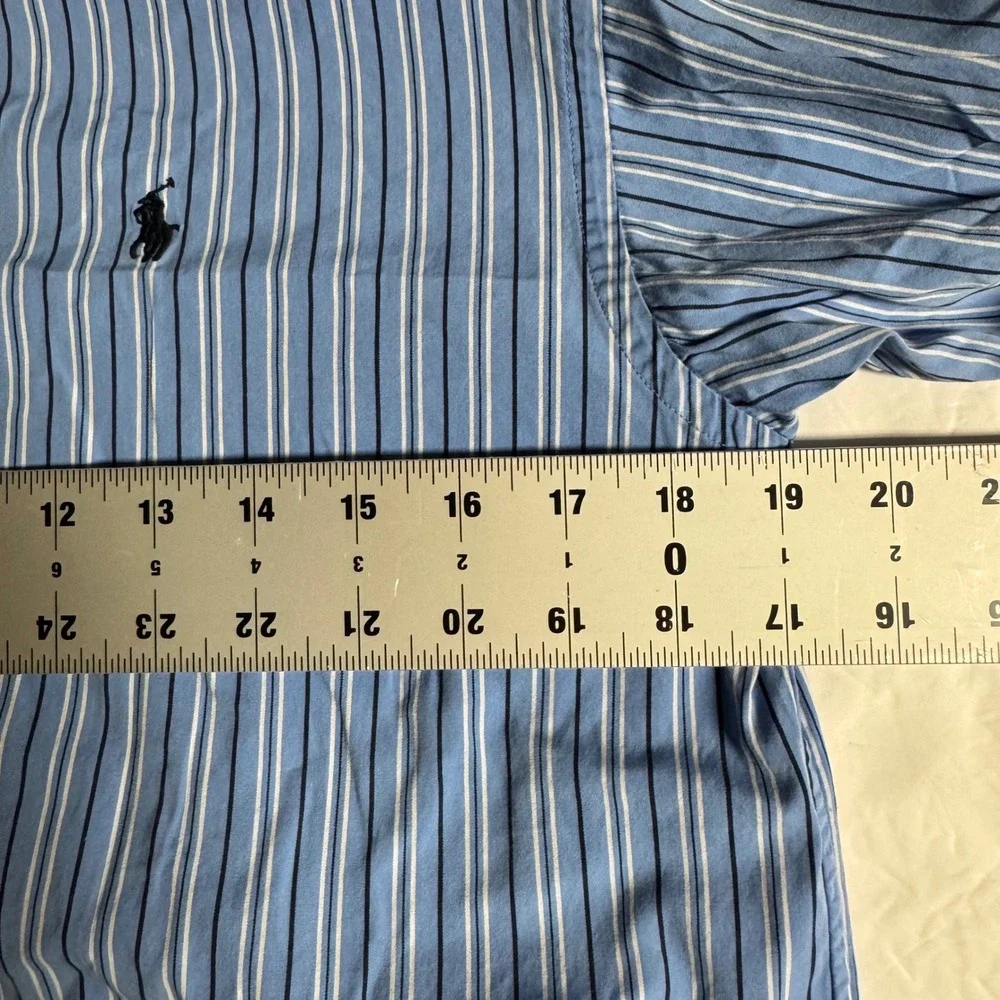 Ralph Lauren Striped Button Down Shirt Boys Size 18 Blue‎ White Pony Logo